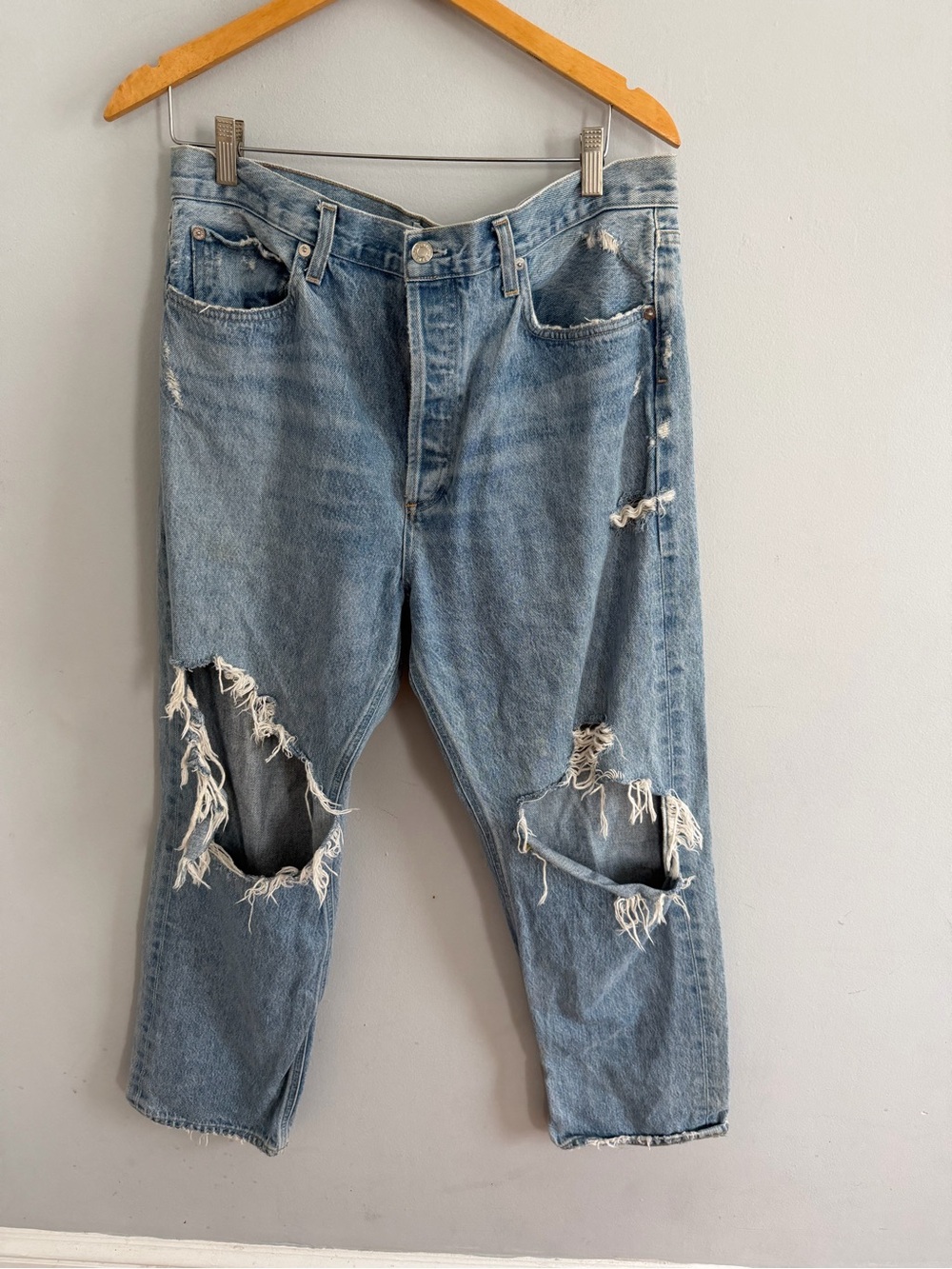 AGOLDE 90s Mid-Rise Loose Fit Jeans Fall Out Blue Distressed Button Fly Size 32